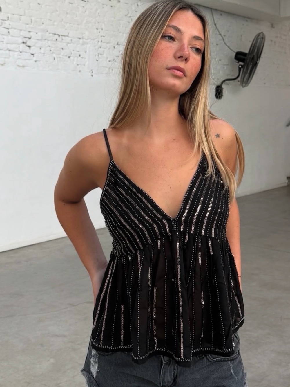 Black Sequin V-Neck Spaghetti Strap Women's Top,style Y2K